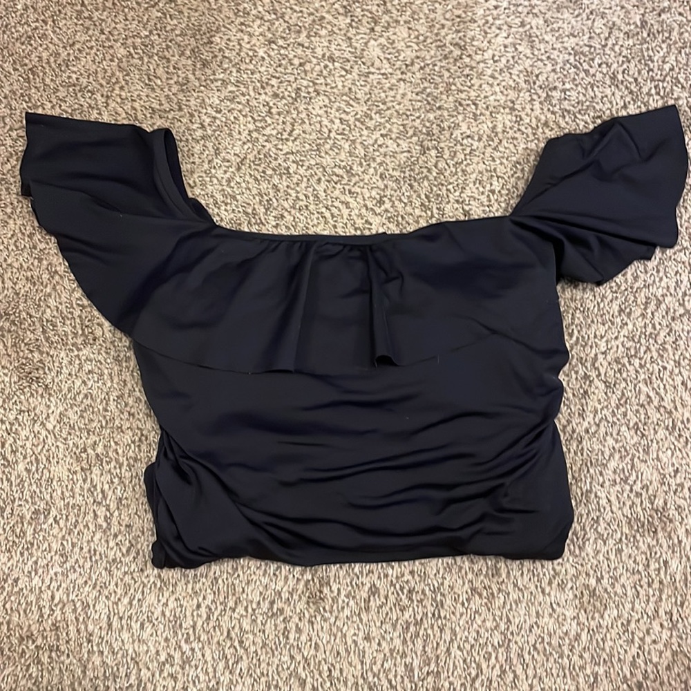 Black ruffled, maternity bathing suit